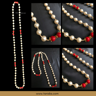 MILNI HAAR - Red/White Pearls Haar (Swagat Haar/Guest Garlands) - (Set of 12) - Welcome Haars