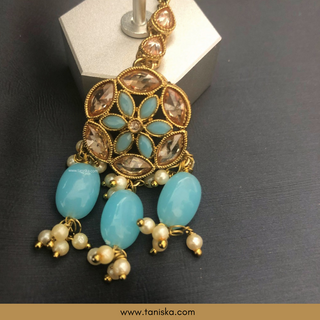 Baby Blue Traditional Necklace Set - Antique Gold - Necklace Set
