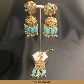 Baby Blue Traditional Necklace Set - Antique Gold - Necklace Set