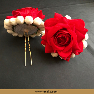 Red/Deep Red Traditional Gajra Pins - Set of 2 Gajra Hair Pins - Hair Accessories