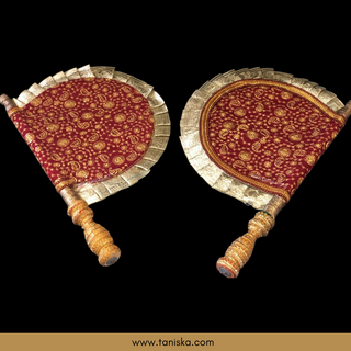 Maroon Punjabi Pakhi (Hand Fans) - Pack of 2 - Decorative Hand Fan