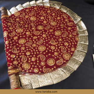 Maroon Punjabi Pakhi (Hand Fans) - Pack of 2 - Decorative Hand Fan
