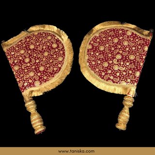Royal Maroon Punjabi Pakhi (Hand Fans) - Pack of 2 - Decorative Hand Fan