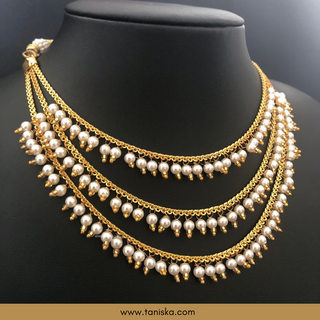 Thriple Layered Traditional Punjabi Necklace Set - Gold Plated (Jadau) - Necklace Set
