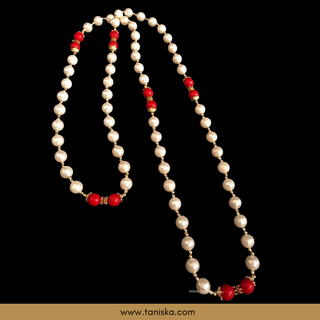 MILNI HAAR - Red/White Pearls Haar (Swagat Haar/Guest Garlands) - (Set of 12) - Welcome Haars