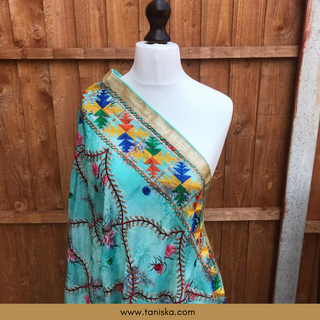 The Turquoise Trellis Phulkari Dupatta - Phulkari Dupatta