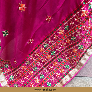 The Gulabi Star Phulkari Dupatta - Phulkari Dupatta
