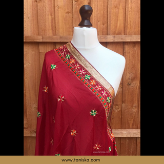 The Rich Merlot Phulkari Dupatta - Phulkari Dupatta