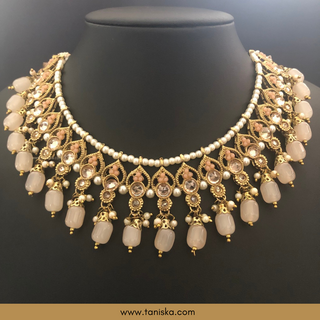 Peach Traditional Necklace Set - Antique Gold - Necklace Set