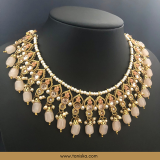 Peach Traditional Necklace Set - Antique Gold - Necklace Set