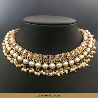 Golden Traditional Necklace Set - Antique Gold - Necklace Set
