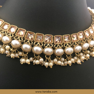 Golden Traditional Necklace Set - Antique Gold - Necklace Set
