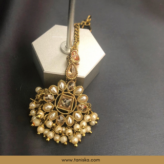 Golden Traditional Necklace Set - Antique Gold - Necklace Set