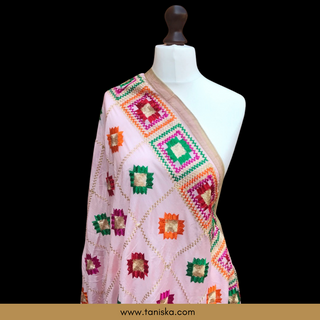 The Petal Blush Phulkari - Phulkari Dupatta