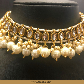 Golden Traditional Necklace Set - Antique Gold - Necklace Set