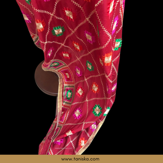 The Royal Ruby Phulkari Dupatta - Punjabi Phulkari Dupatta