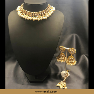 Golden Traditional Necklace Set - Antique Gold - Necklace Set