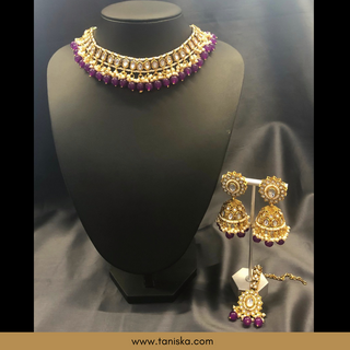 Purple Traditional Necklace Set - Antique Gold - Necklace Set