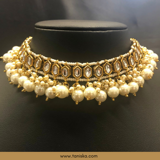 Golden Traditional Necklace Set - Antique Gold - Necklace Set