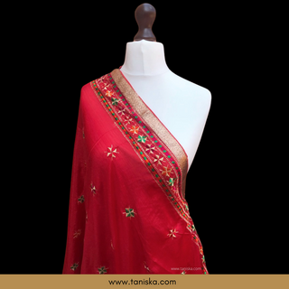 The Royal Crimson Star Phulkari Dupatta - Punjabi Phulkari Dupatta