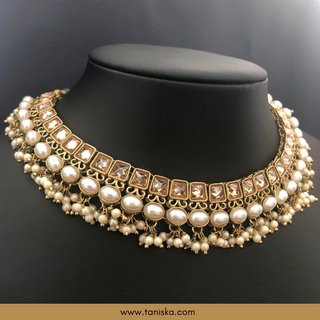 Golden Traditional Necklace Set - Antique Gold - Necklace Set