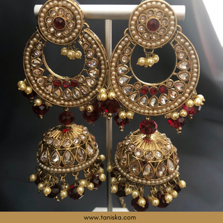Maroon Traditional Necklace Set - Antique Gold - Necklace Set