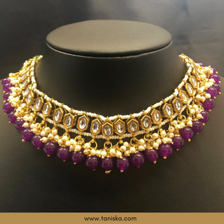 Purple Traditional Necklace Set - Antique Gold - Necklace Set