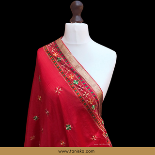 The Royal Crimson Star Phulkari Dupatta - Punjabi Phulkari Dupatta