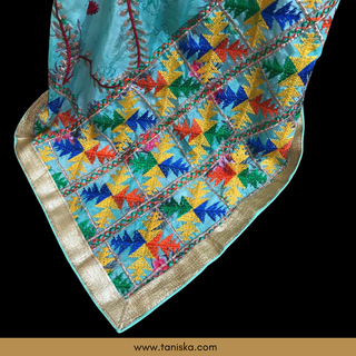 The Turquoise Trellis Phulkari Dupatta - Phulkari Dupatta