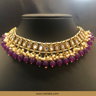 Purple Traditional Necklace Set - Antique Gold - Necklace Set
