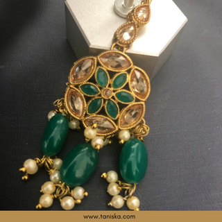 Emerald Green Traditional Necklace Set - Antique Gold - Necklace Set