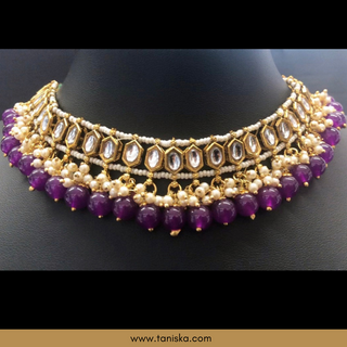 Purple Traditional Necklace Set - Antique Gold - Necklace Set