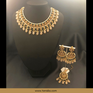 Peach Traditional Necklace Set - Antique Gold - Necklace Set