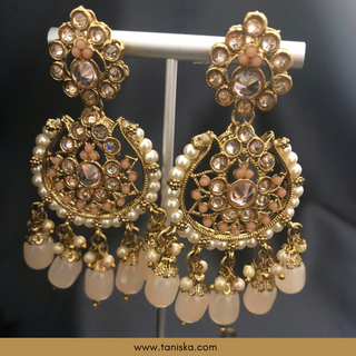 Peach Traditional Necklace Set - Antique Gold - Necklace Set