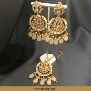 Peach Traditional Necklace Set - Antique Gold - Necklace Set