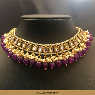 Purple Traditional Necklace Set - Antique Gold - Necklace Set