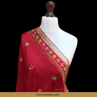 The Rich Merlot Phulkari Dupatta - Phulkari Dupatta
