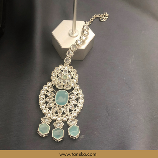 Icy Baby Blue Traditional Necklace Set - Antique Silver - Necklace Set