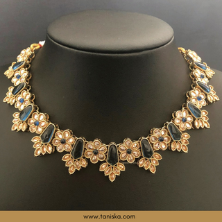 Navy Traditional Necklace Set - Antique Gold - Necklace Set