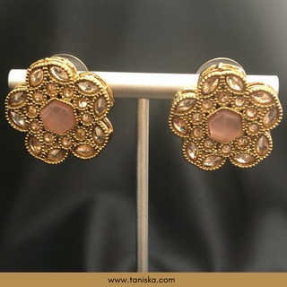 Baby Pink Traditional Necklace Set - Antique Gold - Necklace Set