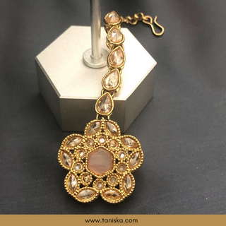 Baby Pink Traditional Necklace Set - Antique Gold - Necklace Set