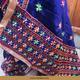 The Sapphire Sky Phulkari Dupatta - Phulkari Dupatta