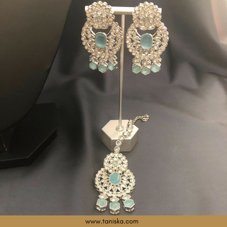 Icy Baby Blue Traditional Necklace Set - Antique Silver - Necklace Set