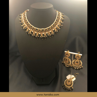 Midnight Black Traditional Necklace Set - Antique Gold - Necklace Set