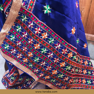 The Sapphire Sky Phulkari Dupatta - Phulkari Dupatta