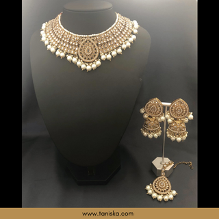 Golden 2 Traditional Necklace Set - Antique Gold - Necklace Set