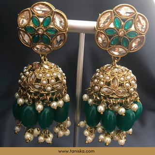 Emerald Green Traditional Necklace Set - Antique Gold - Necklace Set