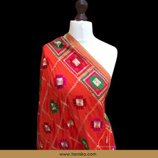 The Sunset Blaze Phulkari Dupatta - Phulkari Dupatta