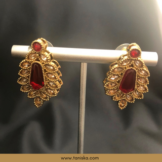 Ruby Traditional Necklace Set - Antique Gold - Necklace Set