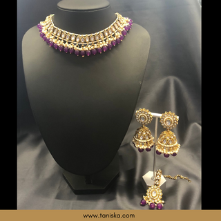 Purple Traditional Necklace Set - Antique Gold - Necklace Set